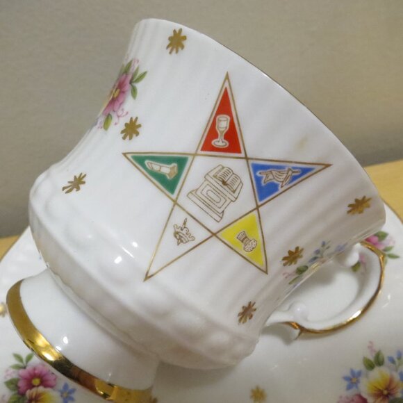 Teacup and Saucer Masonic Order of the Eastern Star by Elizabethan Bone China UK - Picture 6 of 11